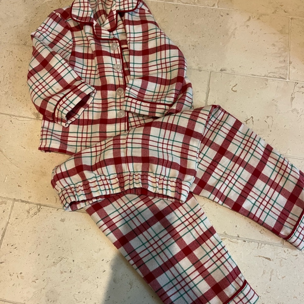 Little English Plaid Kids Pajamas - Red and White Christmas